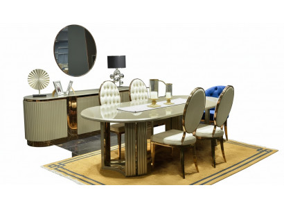 Luxury Dining Room Dining Set Dining Nook Dining Table Chairs Beige 9-piece Set Wood
