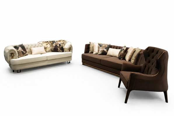 Three-seater sofa set armchair fabric sofa upholstered sofa brown set sofas