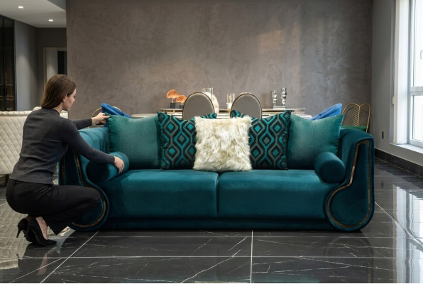 Three-seater fabric sofa, sofa, 3-seater upholstered sofa, modern design, green, new