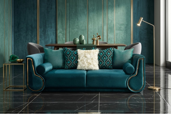 Three-seater fabric sofa, sofa, 3-seater upholstered sofa, modern design, green, new