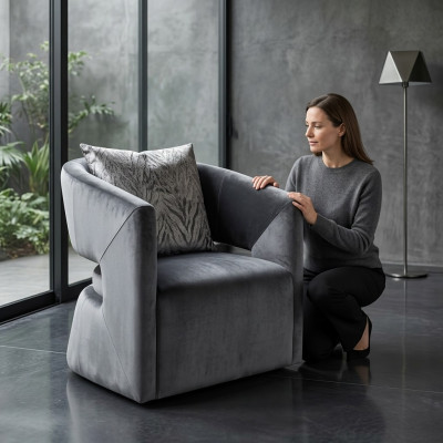 Armchair cocktail chair upholstery single-seater luxury club chair gray