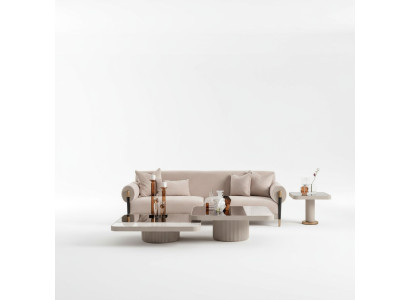 Living room sofa set 3-seater fabric sofa beige coffee tables set of 4
