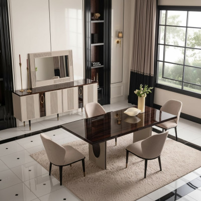Luxurious dining room dining set dining corner dining table chairs beige 9-piece set wood