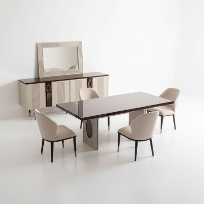 Luxurious dining room dining set dining corner dining table chairs beige 9-piece set wood