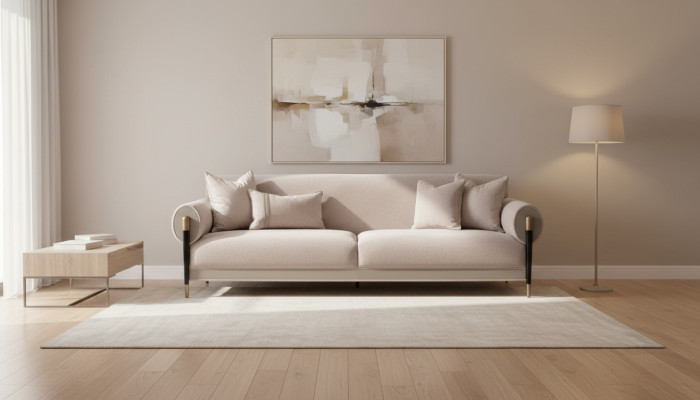 Fabric sofa three-seater sofa, 3-seat upholstered sofa, modern design, beige, new.