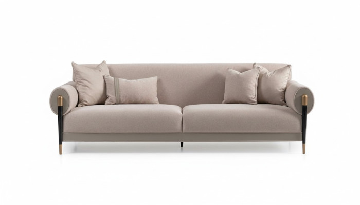 Fabric sofa three-seater sofa, 3-seat upholstered sofa, modern design, beige, new.