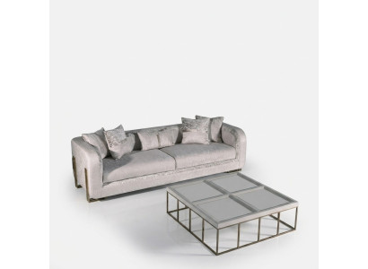 Three-seater sofa, 3-seat coffee table, gray upholstered sofa, fabric sofa set, 2-piece.