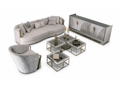 Luxury Suite Fabric Sofa Armchair Living Room Coffee Table Set 7-Piece Gray
