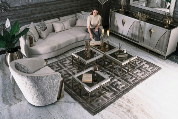 Living Room Set Sofas Fabric Sofa Armchair Coffee Tables Set 6-piece Grey