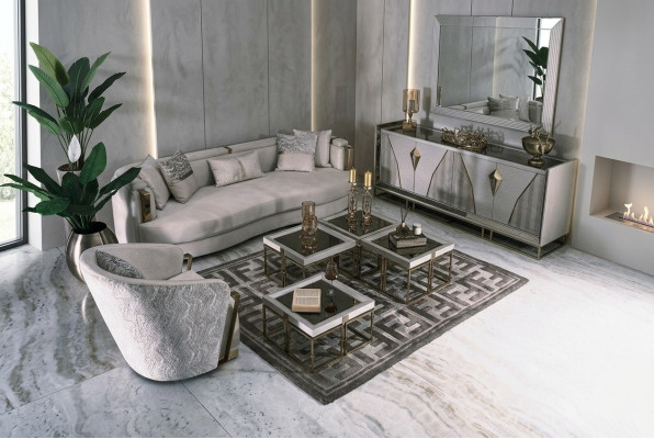 Living Room Set Sofas Fabric Sofa Armchair Coffee Tables Set 6-piece Grey
