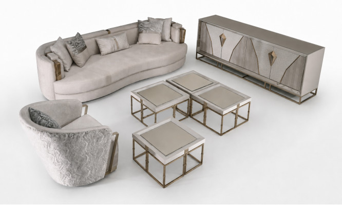 Living Room Set Sofas Fabric Sofa Armchair Coffee Tables Set 6-piece Grey