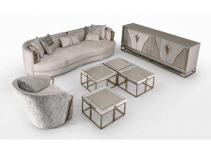 Living Room Set Sofas Fabric Sofa Armchair Coffee Tables Set 6-piece Grey