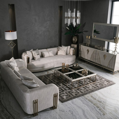 Complete sofa set three-seater fabric sofa set 8-piece living room large