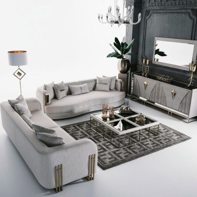 Complete sofa set three-seater fabric sofa set 8-piece living room large