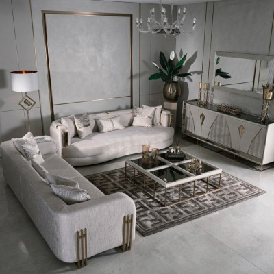 Living room complete couch set three-seater fabric sofa set 6-piece large