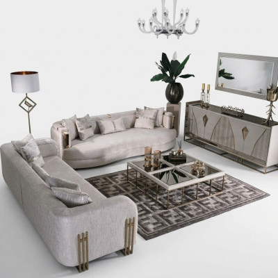 Living room complete couch set three-seater fabric sofa set 6-piece large