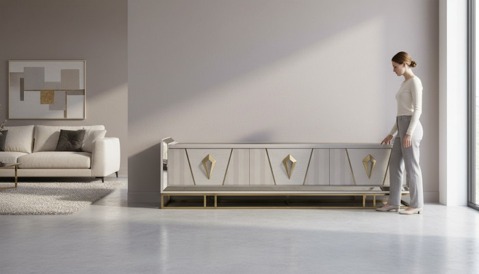 Sideboard RTV Lowboard TV Stand Wood Gray Living Room Table Modern