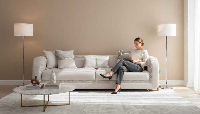 Three-seater sofa 3-seater gray upholstered sofa fabric sofa modern sofas