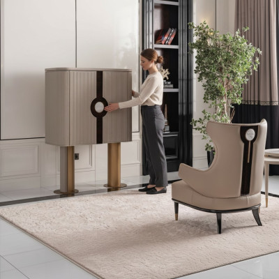 Armchair group living room cabinet modern wing chair beige cabinet