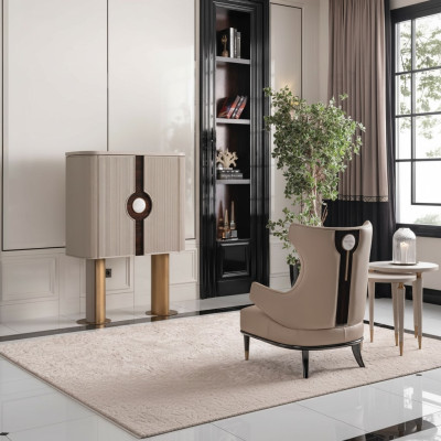 Armchair group living room cabinet modern wing chair beige cabinet