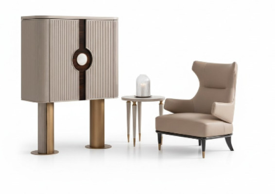 Armchair group living room cabinet modern wing chair beige cabinet