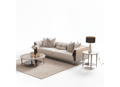 Three-seater sofa 3-seater coffee tables beige fabric sofa set 3-piece suite