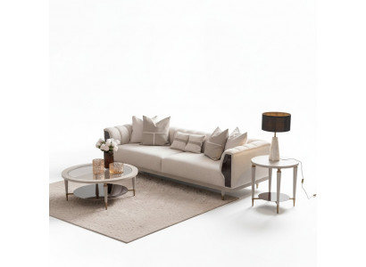 Three-seater sofa 3-seater coffee tables beige fabric sofa set 3-piece suite