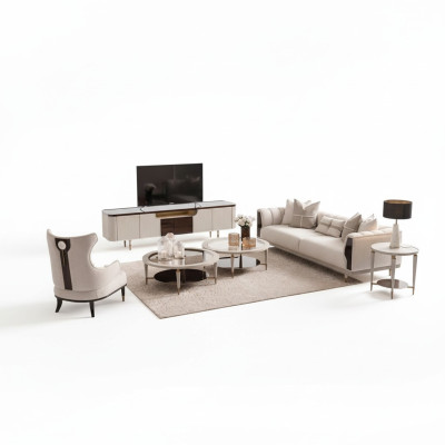 Living room set three-seater armchair fabric sofa 6-piece beige coffee tables