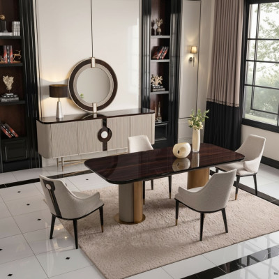 Dining area dining room dining group luxury dining table chairs beige wood set 9-piece