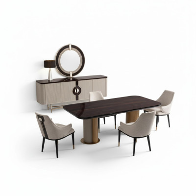 Dining area dining room dining group luxury dining table chairs beige wood set 9-piece