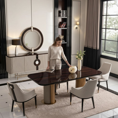 Luxury dining group, dining room, dining table, dining corner, chairs, beige wood set, 7-piece