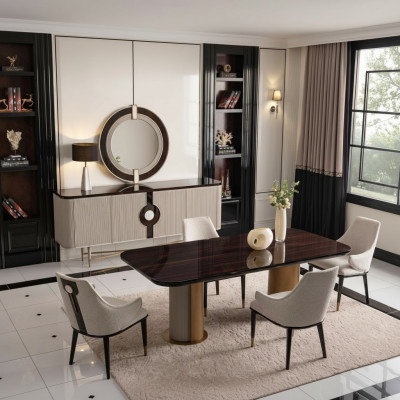 Luxury dining group, dining room, dining table, dining corner, chairs, beige wood set, 7-piece