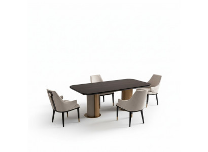 Luxury dining group, dining room, dining table, dining corner, chairs, beige wood set, 7-piece