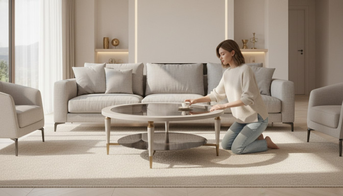 Coffee table side table sofa table glass living room beige
