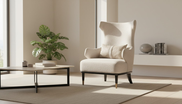 Luxurious Modern Wingback Chair Single-Seater Luxury Beige Fabric Modern Living Room