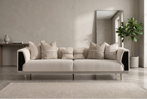 Luxury Three-Seater Sofa 3-Seater Beige Upholstered Sofa Fabric Sofa Modern Sofa
