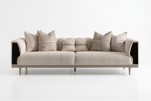 Luxury Three-Seater Sofa 3-Seater Beige Upholstered Sofa Fabric Sofa Modern Sofa