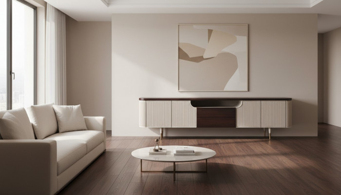 Sideboard TV Stand RTV Lowboard Wood Beige Modern Table Living Room