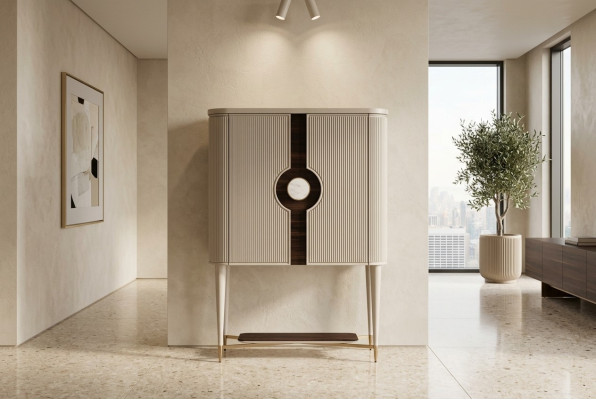 Bar cabinet, cabinet, wooden cabinet, wood bar, beige, drinks, design, bottles.