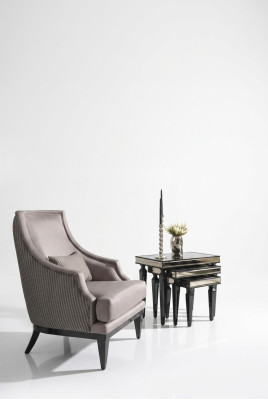 Complete Living Room Armchair Side Table Set 4 Pieces Wingback Chair Gray