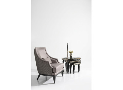Complete Living Room Armchair Side Table Set 4 Pieces Wingback Chair Gray
