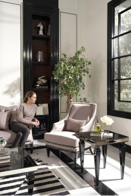 Set of armchair and side table, living room wingback chair, gray, modern, 2-piece