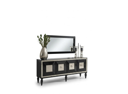 Complete Sideboard Cabinet Mirror Set Black Wood Luxury