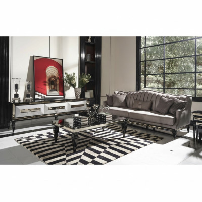 4-seater upholstered sofa fabric sofa coffee table gray TV stand 3-piece set
