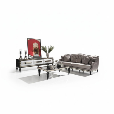 4-seater upholstered sofa fabric sofa coffee table gray TV stand 3-piece set