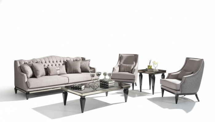 Sofa set: sofa, 3 coffee tables, fabric sofa, gray, 5-piece set, three-seater.