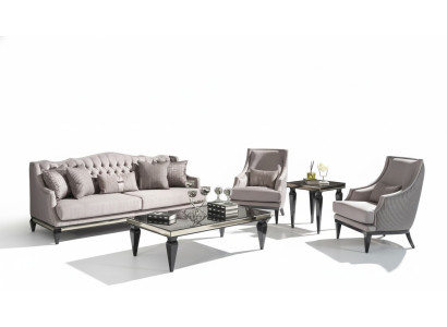 Sofa set: sofa, 3 coffee tables, fabric sofa, gray, 5-piece set, three-seater.