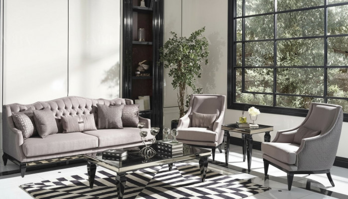Sofa set Couch 3 Armchairs Fabric sofa Gray 3-piece Three-seater Upholstered sofa.