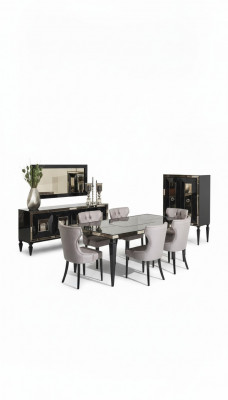 Large dining area dining set dining room dining table chairs 10-piece black wood