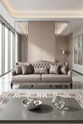 Chesterfield Sofa 3-Seater Fabric Sofa Gray Three-Seater Upholstered Sofa Fabric